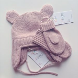 WARM KNIT SET HAT & MITTENS,gift for baby girls set,winter baby wear. Size 9-12m